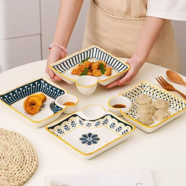 Dumpling Plate with Vinegar Dish Household Ceramic Plate