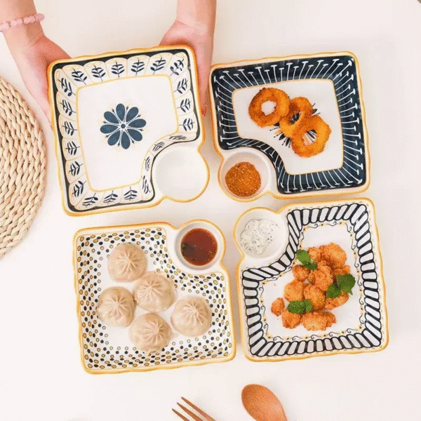 Dumpling Plate with Vinegar Dish Household Ceramic Plate